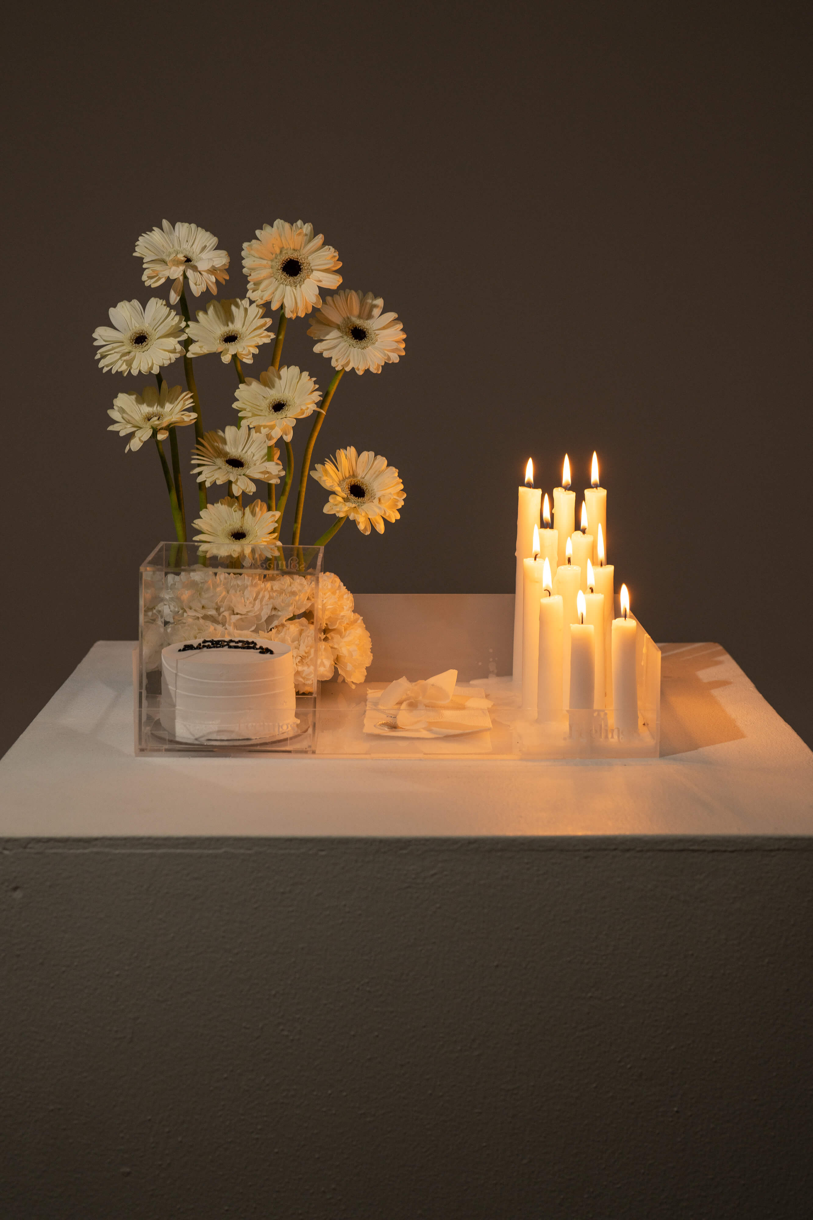 White & Gerbera Candle Arrangement