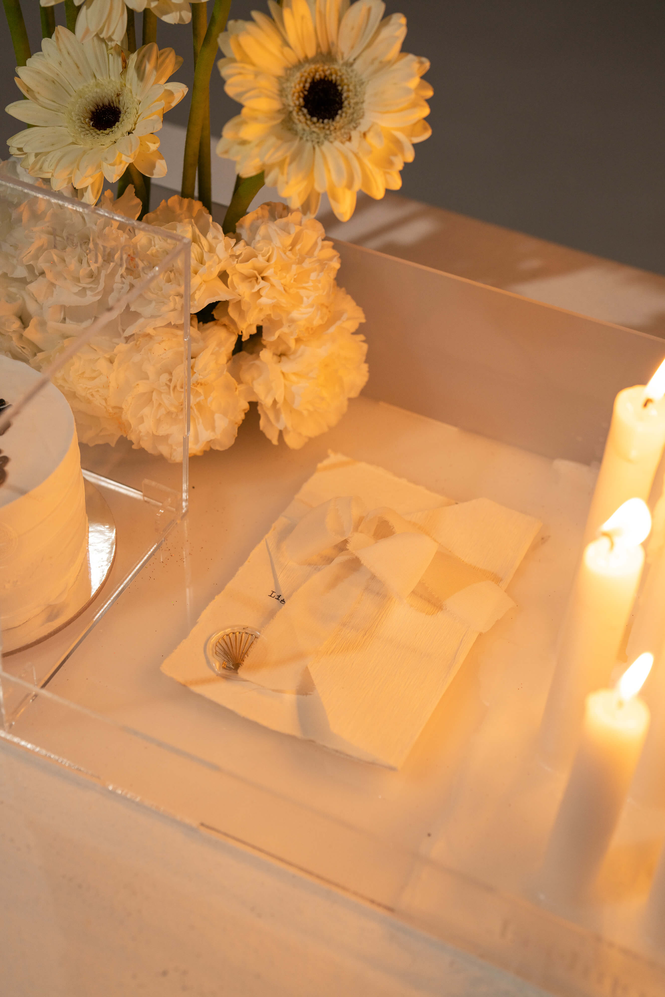 White & Gerbera Candle Arrangement