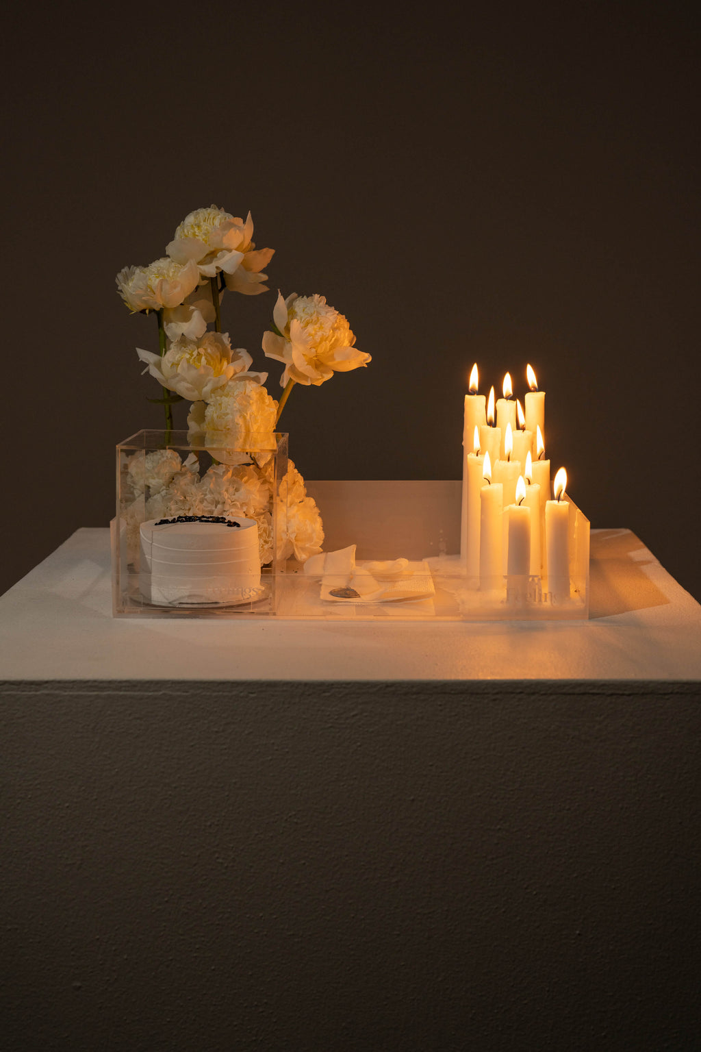 White & Peony Candle Arrangement